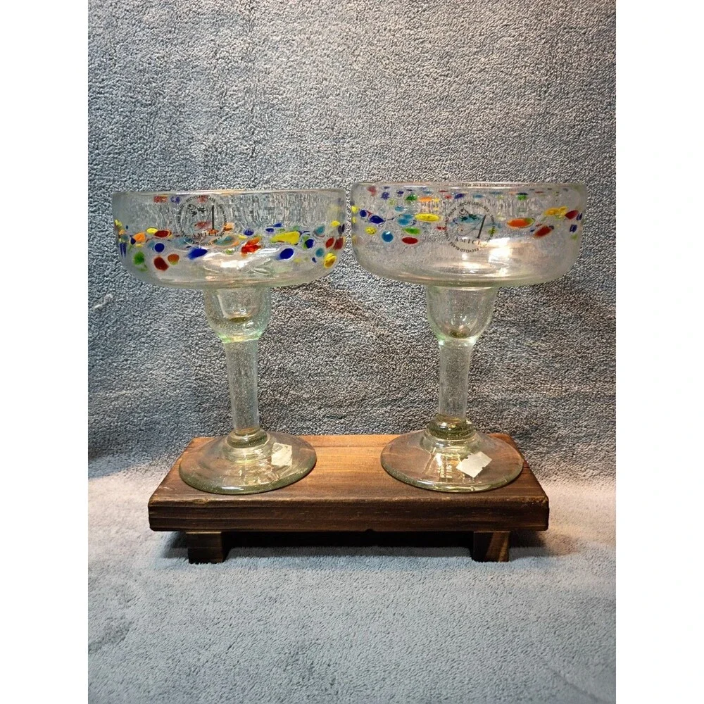 Handmade Mexican Recycled Glass Margarita Glasses Set of 4 Amici Confetti